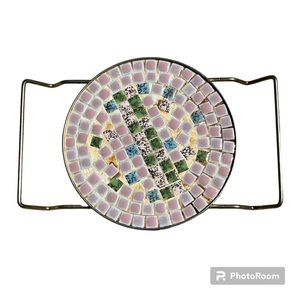Vintage MCM Mosaic Tile Trivet w/ Metal Handles